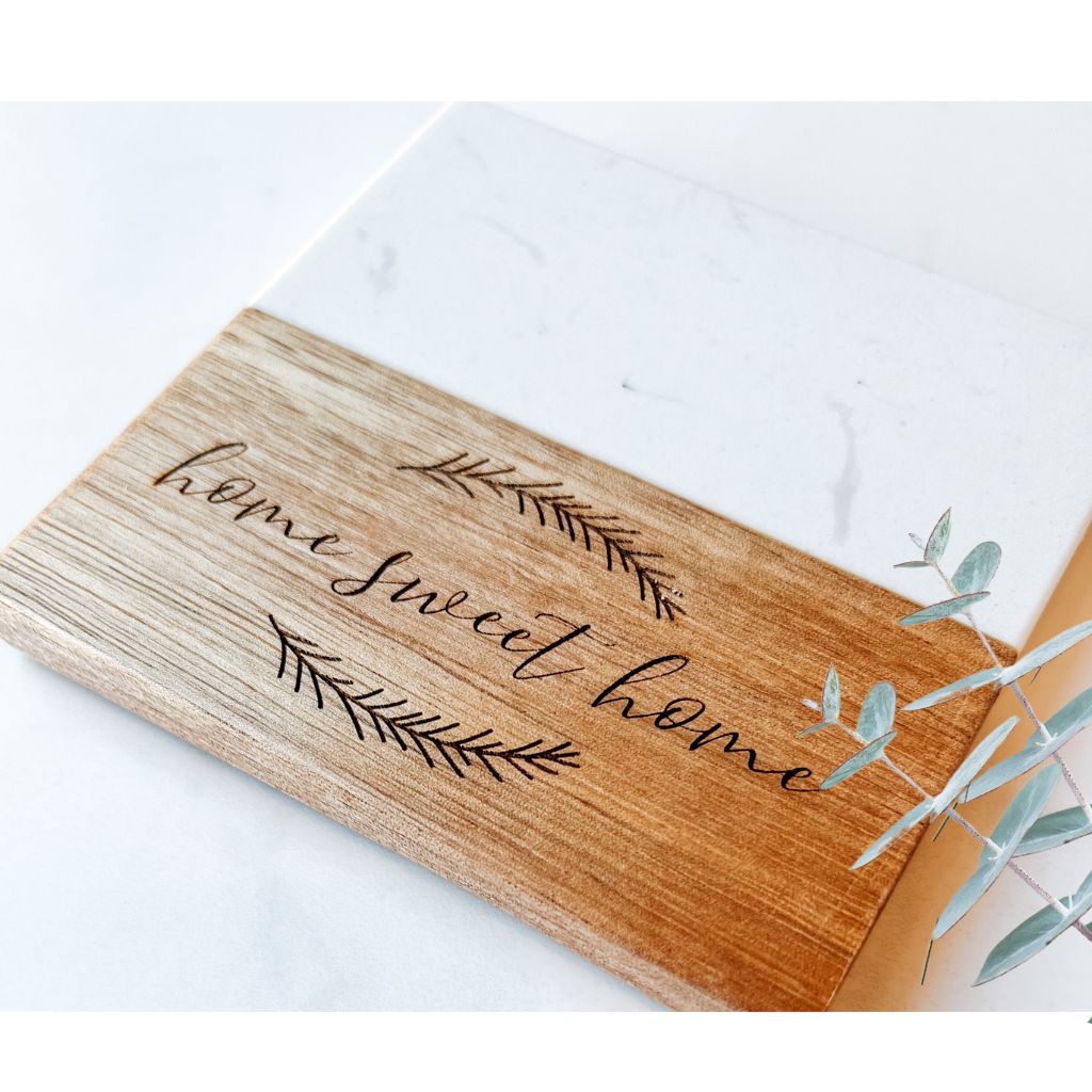 Personalized Custom Coasters | Marble & Acacia | Set of 4